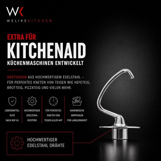 Kneedhaak Keukenmachine - Deeghaak Mixer - Deeg Maken - Roestvrij Staal - 4.3L 4.7L 4.8L - Zilver — afbeelding 4