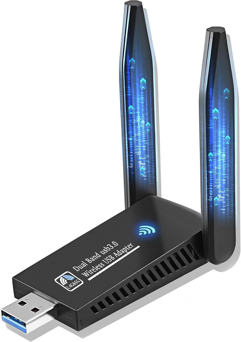 SnelShoppen - 1300Mbps USB WiFi Dongle voor PC met Dual Antenna, Dual Band 5GHz en 2.4GHz WiFi Adapter, High Gain 3.0 WiFi Adapter, Ondersteunt Window