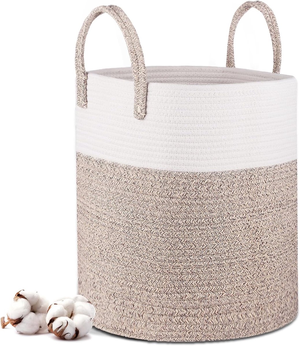 SnelShoppen - Vouwbare Wasmand 40 x 35 cm - Katoenen Opbergmand met Handvatten - Ideaal voor Was, Speelgoed, Dekens, Badkamer, Woonkamer