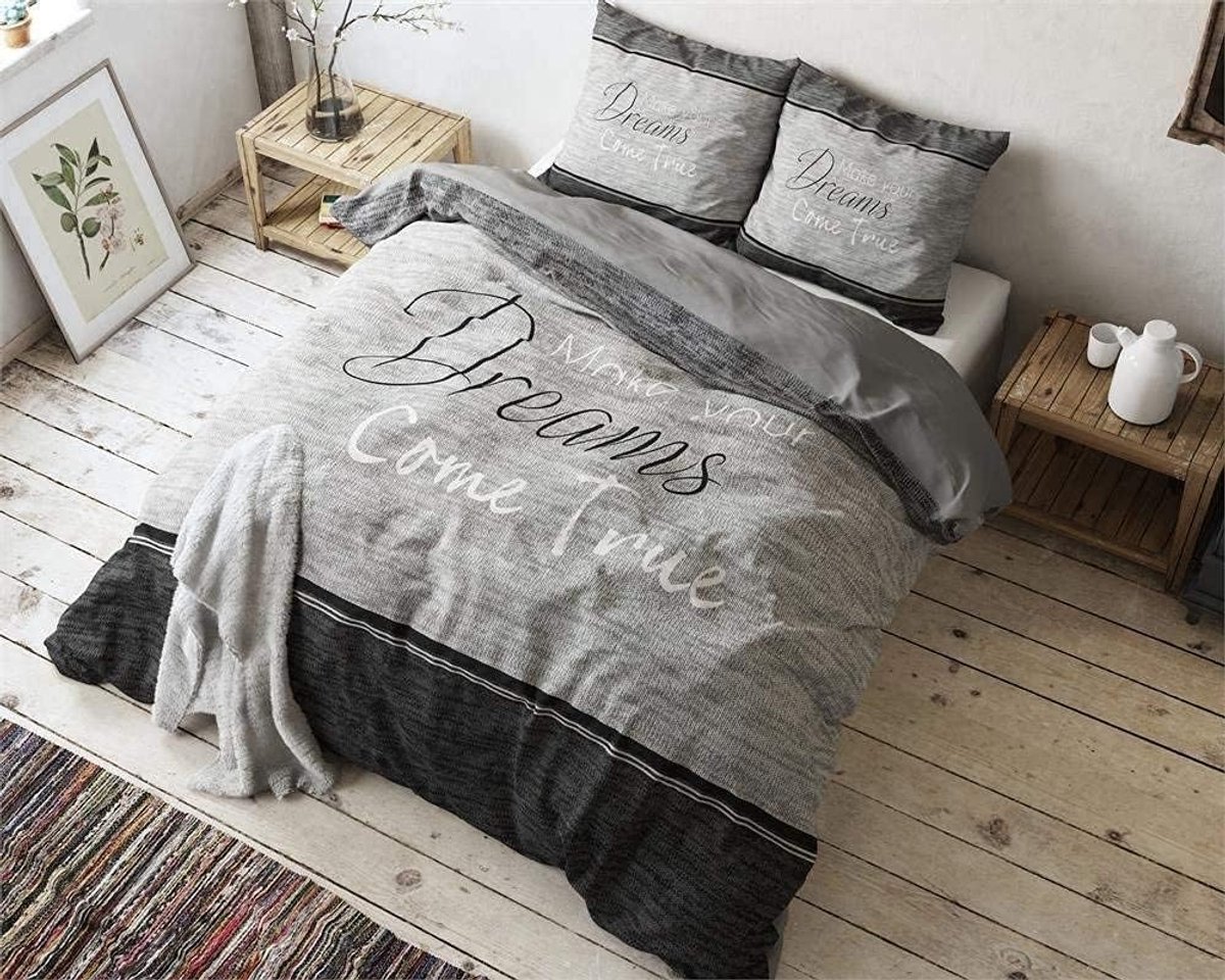 SnelShoppen - SLEEP TIME Duvet Cover 220x240 cm, 100% Katoen, Grijs, Inclusief 2 Kussenslopen 60x70 cm, Strijkvrij, Modern Bedlinnen, Perfect voor Sla