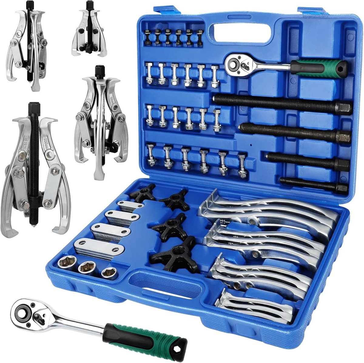 SnelShoppen - Gear Puller Set 3"/4"/6"/8" - Professionele Trekkerset met Ratelsleutel - Perfect voor Vliegwielen, Kettingwielen en Binnenlagers - Duur