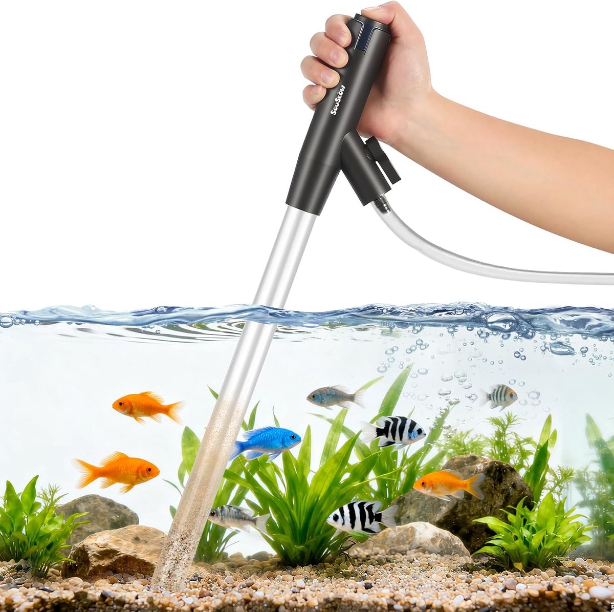 SnelShoppen - Verstelbare Kiezel Vakkuum Cleaner voor Aquaria, Handmatige Waterververser, Sifon en Reinigingskit voor Aquarium, Afval, Zand en Waterve