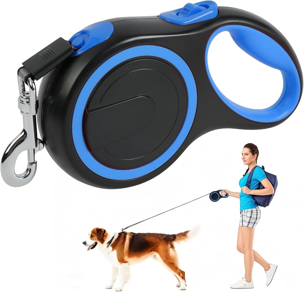 SnelShoppen - Verstelbare Hondenlijn met 360° Remsysteem, Uitrekbare Lengte 8 m, Flexibele Leash voor Training en Wandelen, Tot 50 kg, Blauwe Hondensn