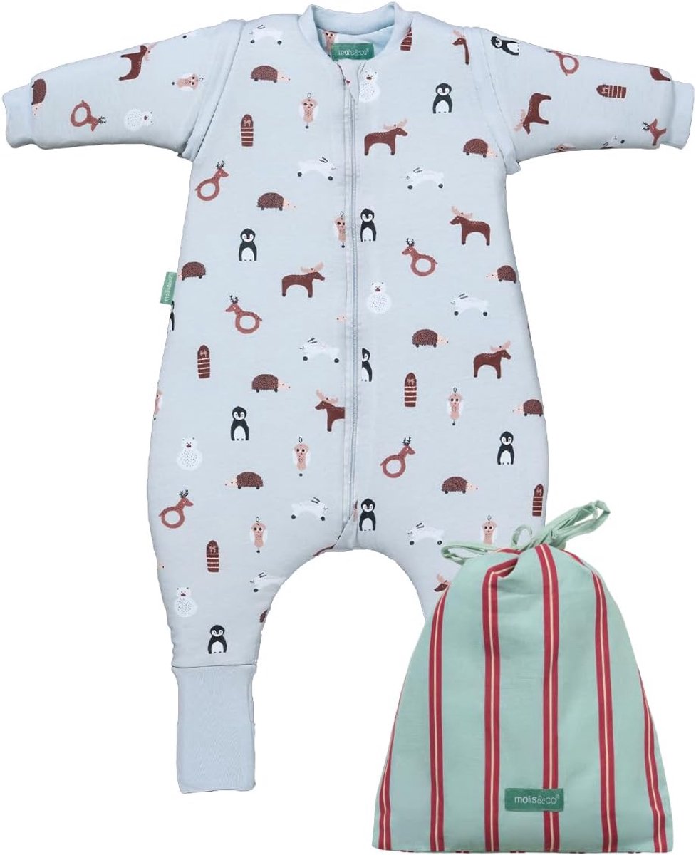 SnelShoppen - Baby Slaapzak 2.5 Tog Winter met Voeten, Verwijderbare Mouwen en Sokken - 100% Katoen (Oeko-Tex) - Winterdieren (2 Jaar)