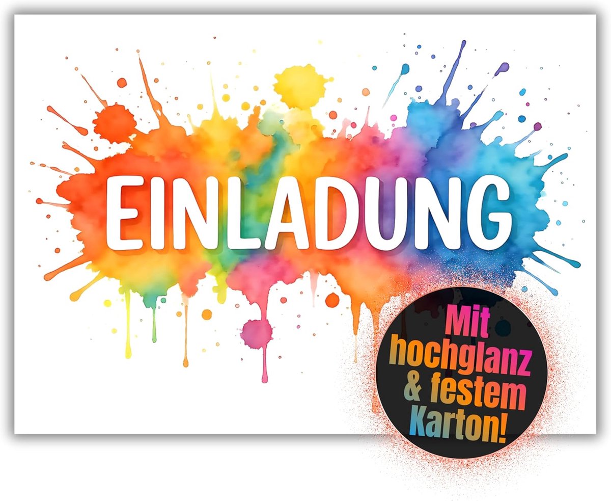 SnelShoppen - Kind uitnodigingskaarten - 12 Stuks - Kleurrijke Splash Verjaardagsuitnodigingen voor Kinderen - DIN A6 (10.5 cm x 14.8 cm) - Feest, Avo