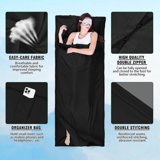 SnelShoppen - Ultralight Cotton Hut Slaapzak voor Camping en Hiking - Microfibre, 220x90 cm, Opvouwbaar, Lichtgewicht met Kussenscompartiment van Snelshoppen — afbeelding 2