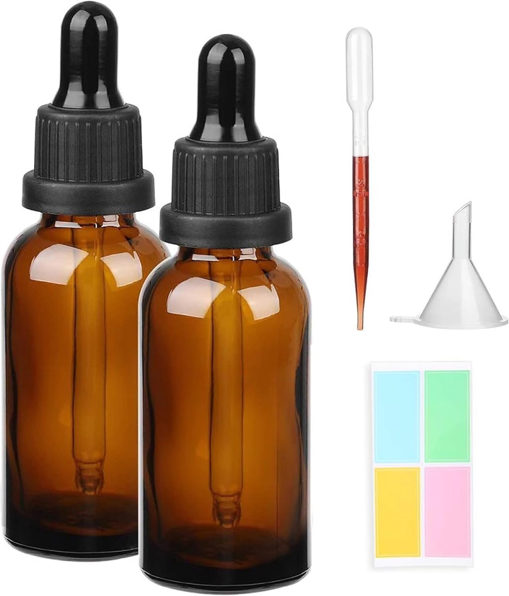 SnelShoppen - Amber Glazen Fles met Glazen Pipet, 2 x 100ml Dopper Flessen Herbruikbaar voor Essentiële Olie Aromatherapie Mengsels met UV Bescherming