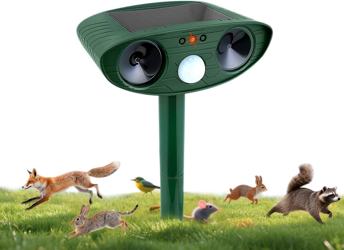 SnelShoppen - Ultrasone Kattenverjager voor Tuin - Waterdicht, Dierenverjager op Zonne-energie - Effectieve Kattenverschrikker voor Ongedierte, Mazen