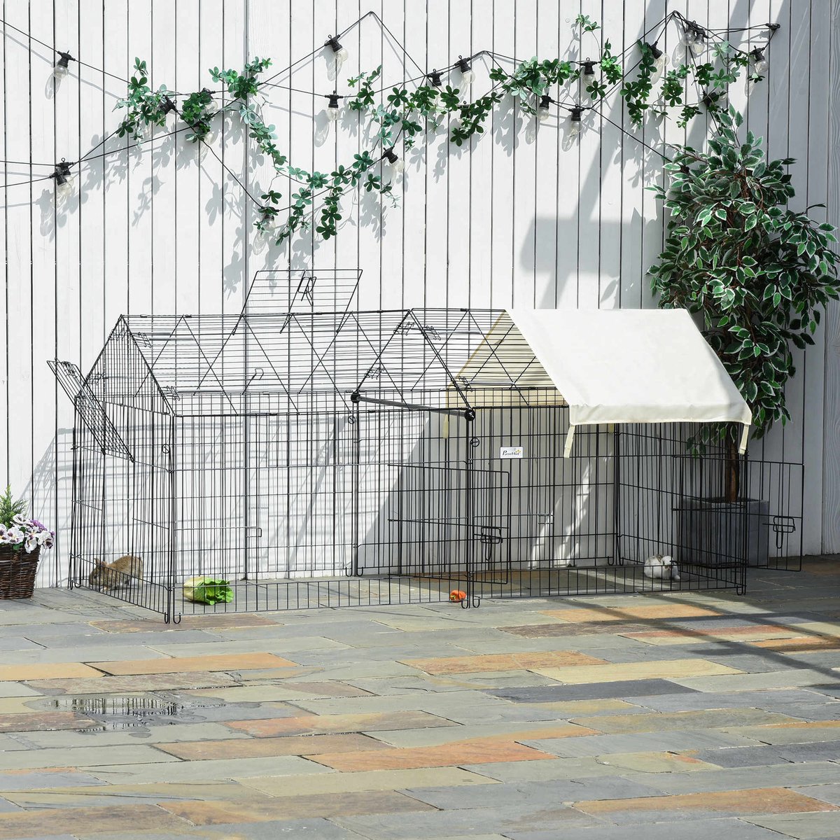 DESMIU Ren – 220 x 103 x 103 cm – Opvouwbaar – Metaal En Polyetheen – Zwart En Beige – Buitenverblijf Voor Knaagdieren