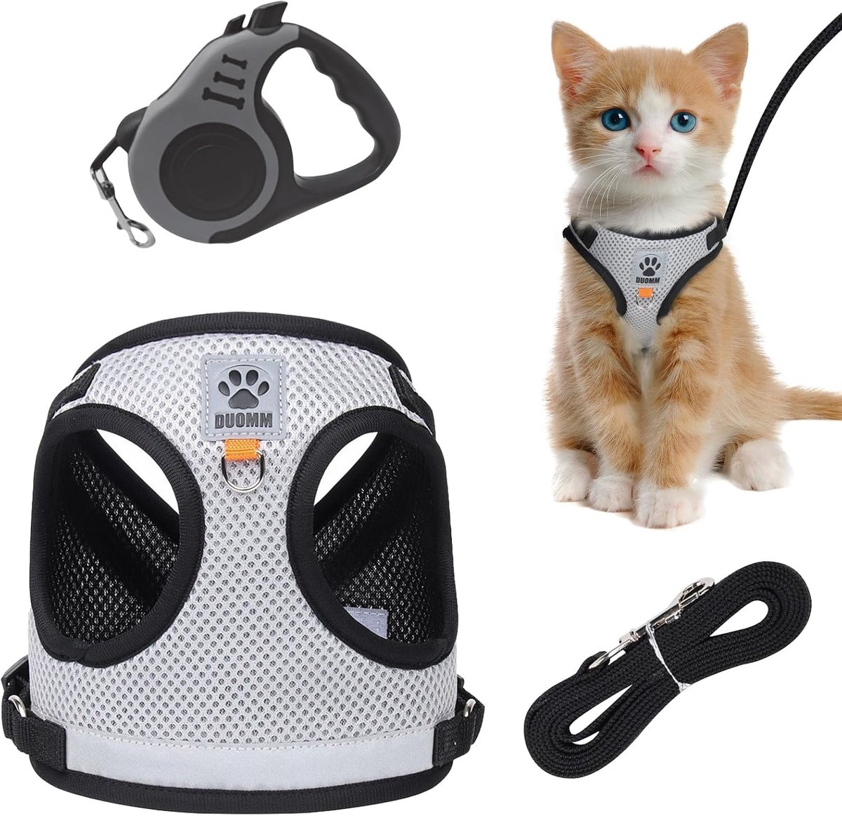 Thijox - Kattentuig met Riem, Ontsnappingsbestendig, Verstelbaar Kattenharnas met 5 m Kattenriem, Reflecterende Strepen voor Veiligheid, Ideaal voor W