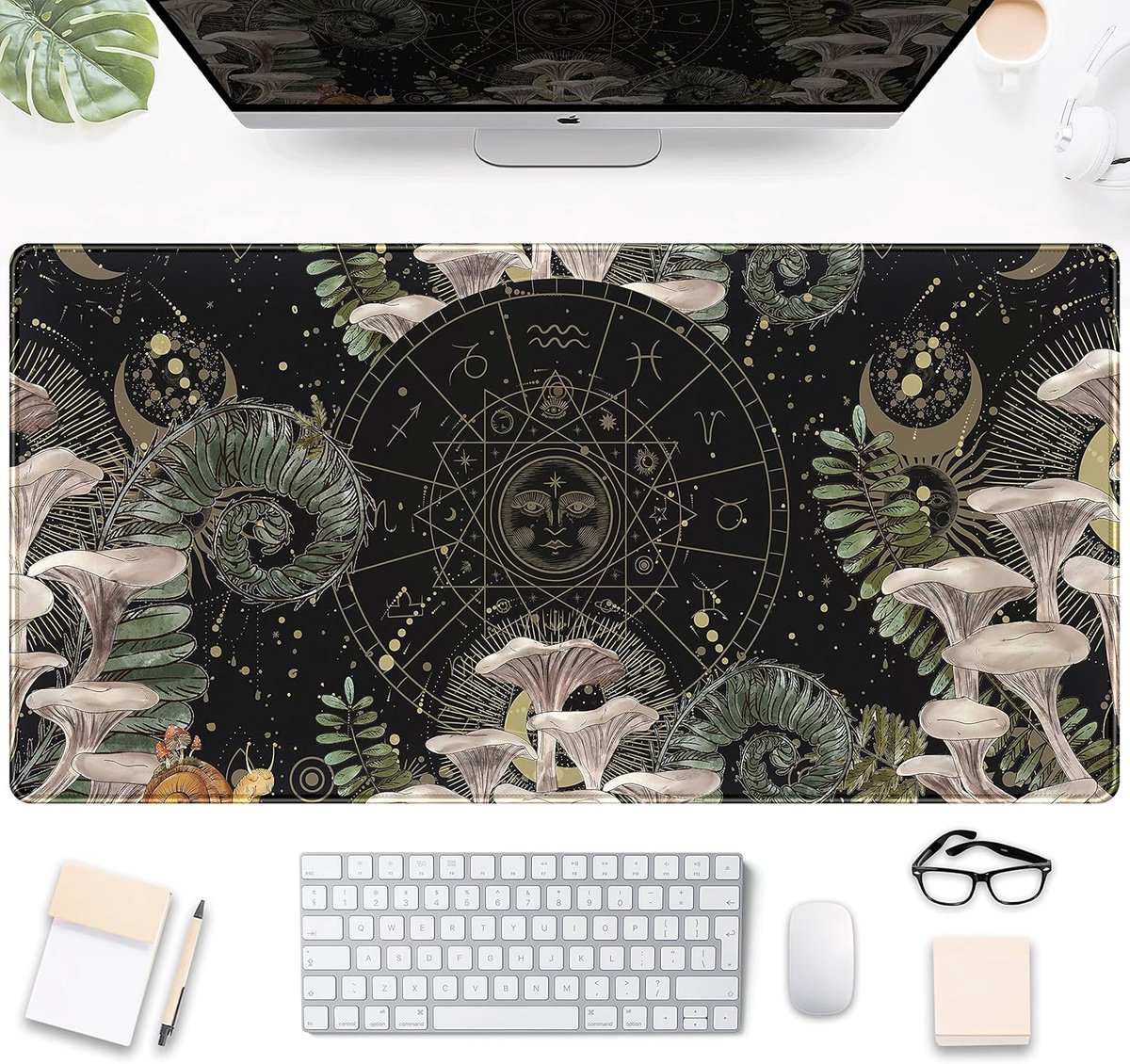 SnelShoppen - Moon Mushroom Gaming Mouse Pad XXL 80x40CM - Donkere Tarot Desk Mat - Anime Gamer Bureau Decoratie - Antislip Ondergrond - Groot Formaat