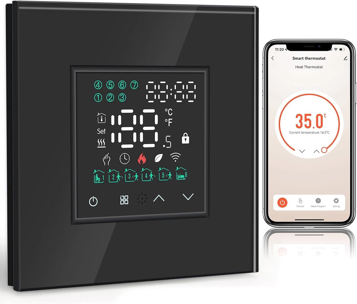 SnelShoppen - Smart Water Thermostat voor Verwarming - Programmeerbare Temperatuurcontroller tot 5A - Wifi Thermostaat met Alexa en Google Home Compat