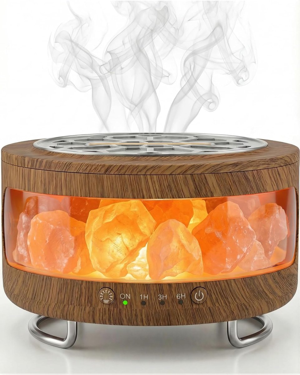 SnelShoppen - 4-in-1 Ultrasonic Essential Oil Diffuser, Himalaya Zoutlamp, Aromatherapie, Verdamper, Vochtinbrengende Luchtbevochtiger, 7-Kleur Nachtl