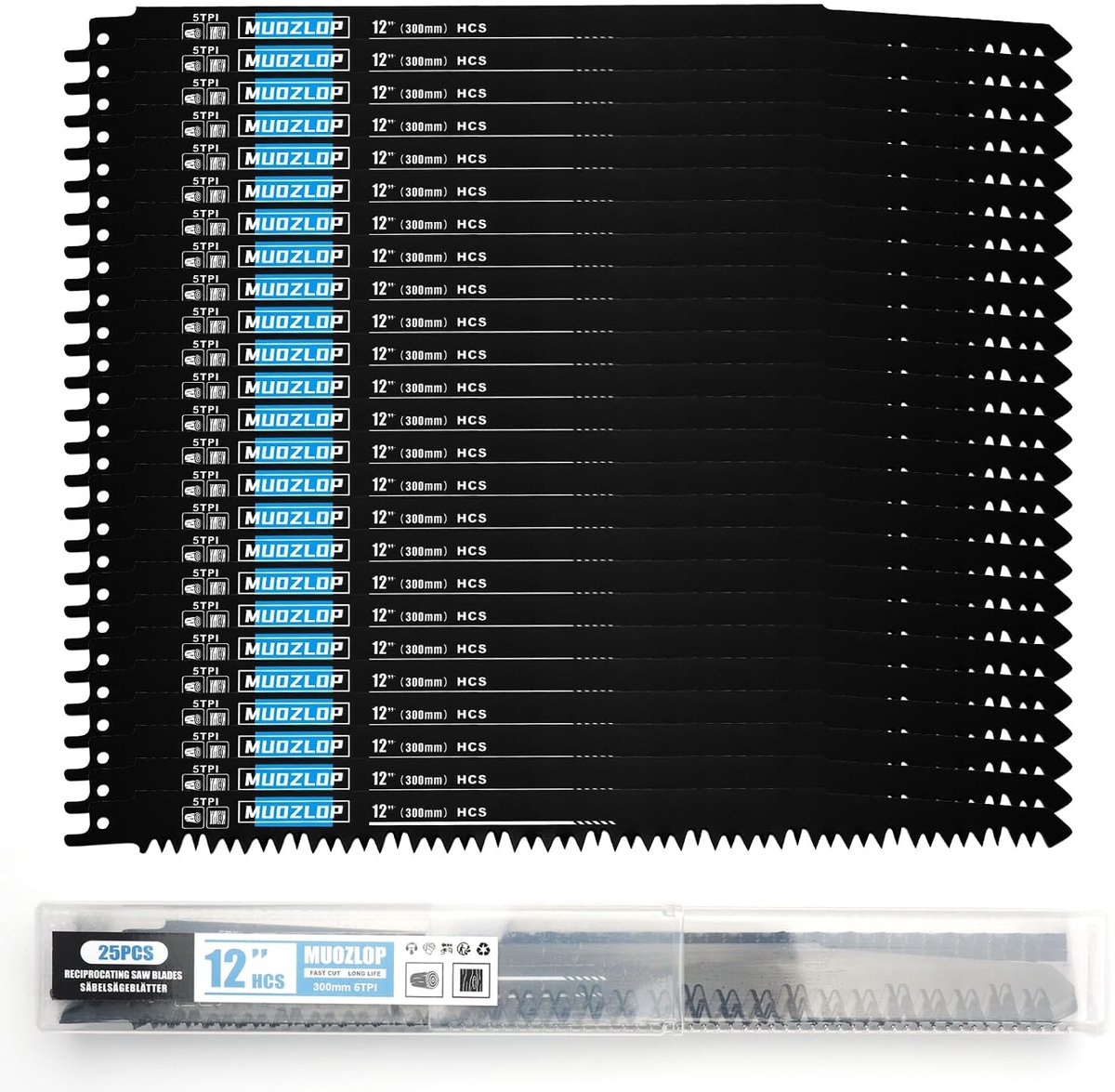 SnelShoppen - 25 Pack 300mm Reciprocating Saw Blades Set - 5 TPI Houtzaagbladen voor Zaagmachine - Hoogwaardige Carbon Staal - Duurzaam en Efficiënt