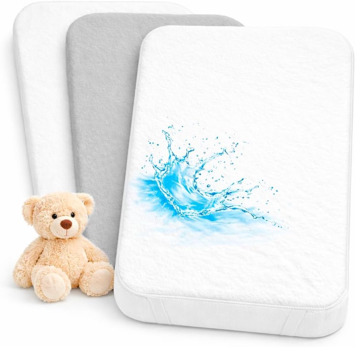 SnelShoppen - Fitted Sheet Set 80x160cm + 1 Waterdichte Matrasbeschermer - 100% Katoen - Geschikt voor Loft Bed, Cabin Bed, Teepee Bed - Wit/Grijs