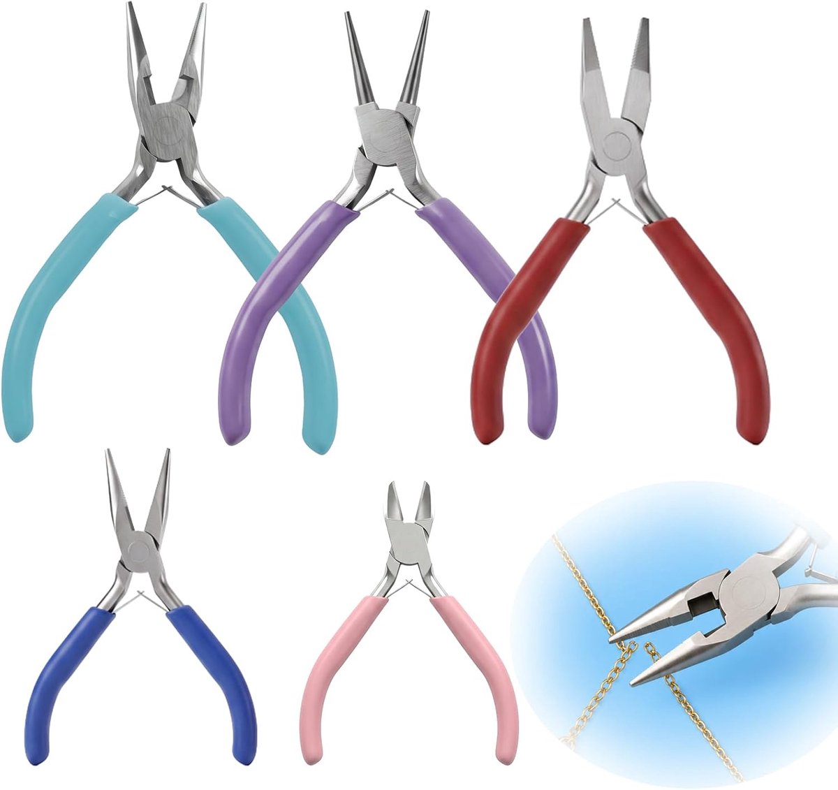 SnelShoppen - 5-delige Tangenset voor Sieraden Maken, Juweliers Tangen Set met Platbektang, Spitstangen, Draadknipper en Buigtang, Perfect voor DIY Ha