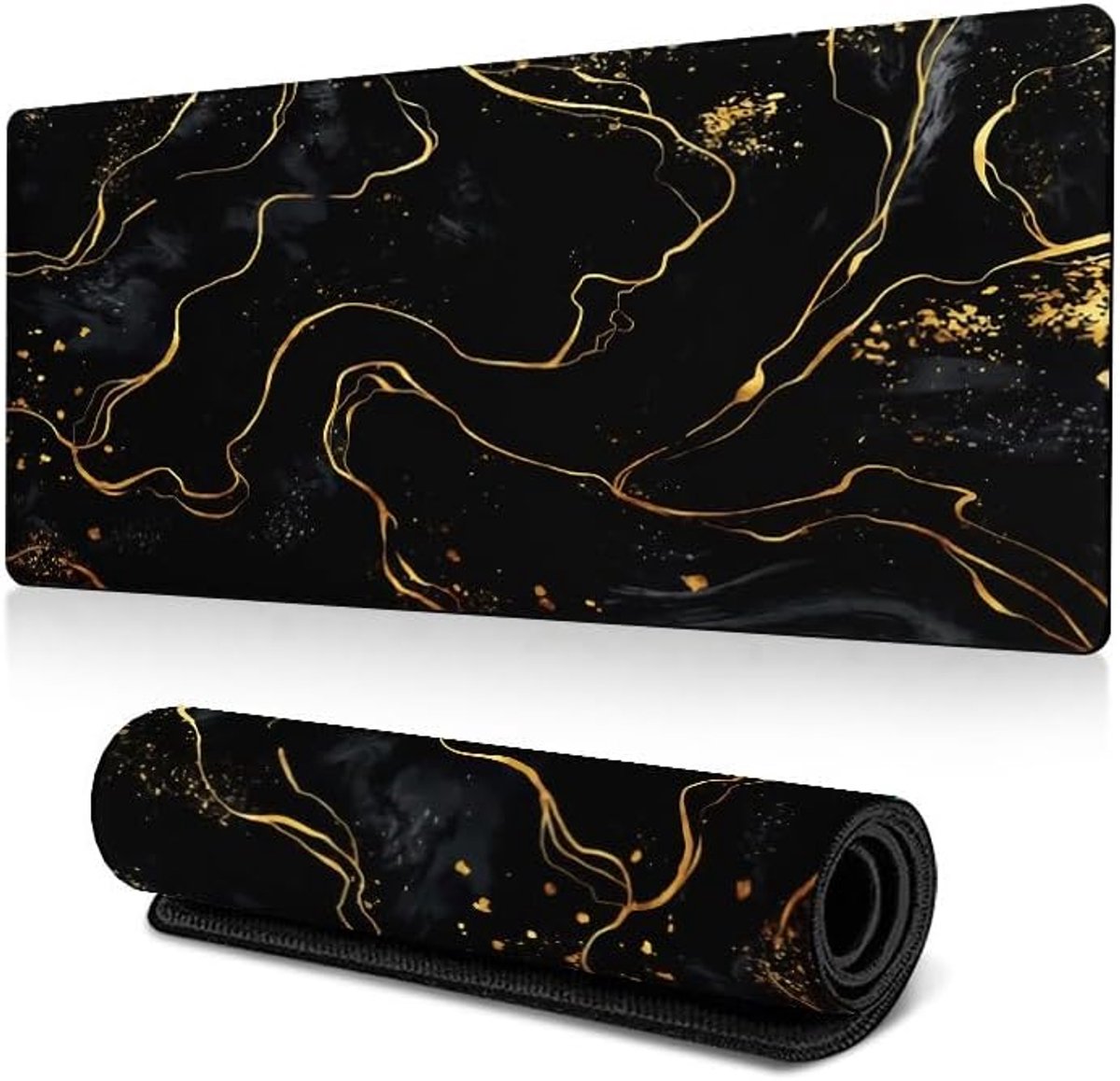 SnelShoppen - Grote Gaming Muismat XXL 80 x 30 cm Antislip Bureauonderlegger met Gestikte Randen voor Kantoor en Thuis, Zwart-Goud, Ideaal voor Gaming