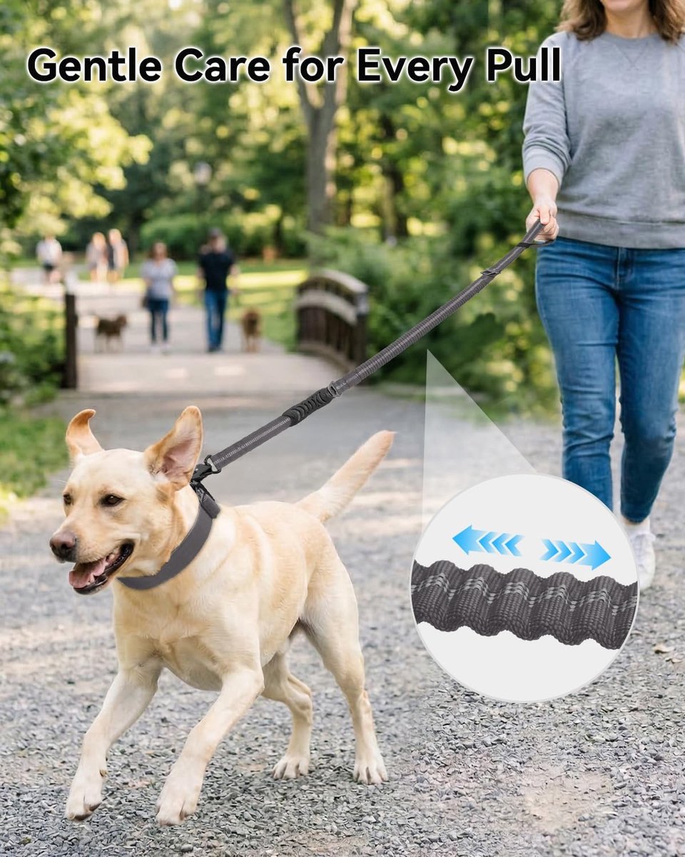 SnelShoppen - Tactische hondenriem voor middel- tot grote honden, schokabsorberende bungee-lijn 1,2-1,8 m, extra sterk met 2 handgrepen en metalen kar