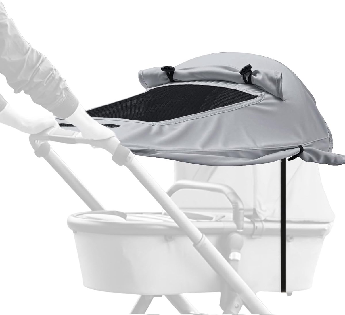 SnelShoppen - Zonneschermen voor Kinderwagens met Kijkvenster, UV-Bescherming, Eenvoudig te Installeren, Grijs, Perfect voor Buitenactiviteiten, Stran