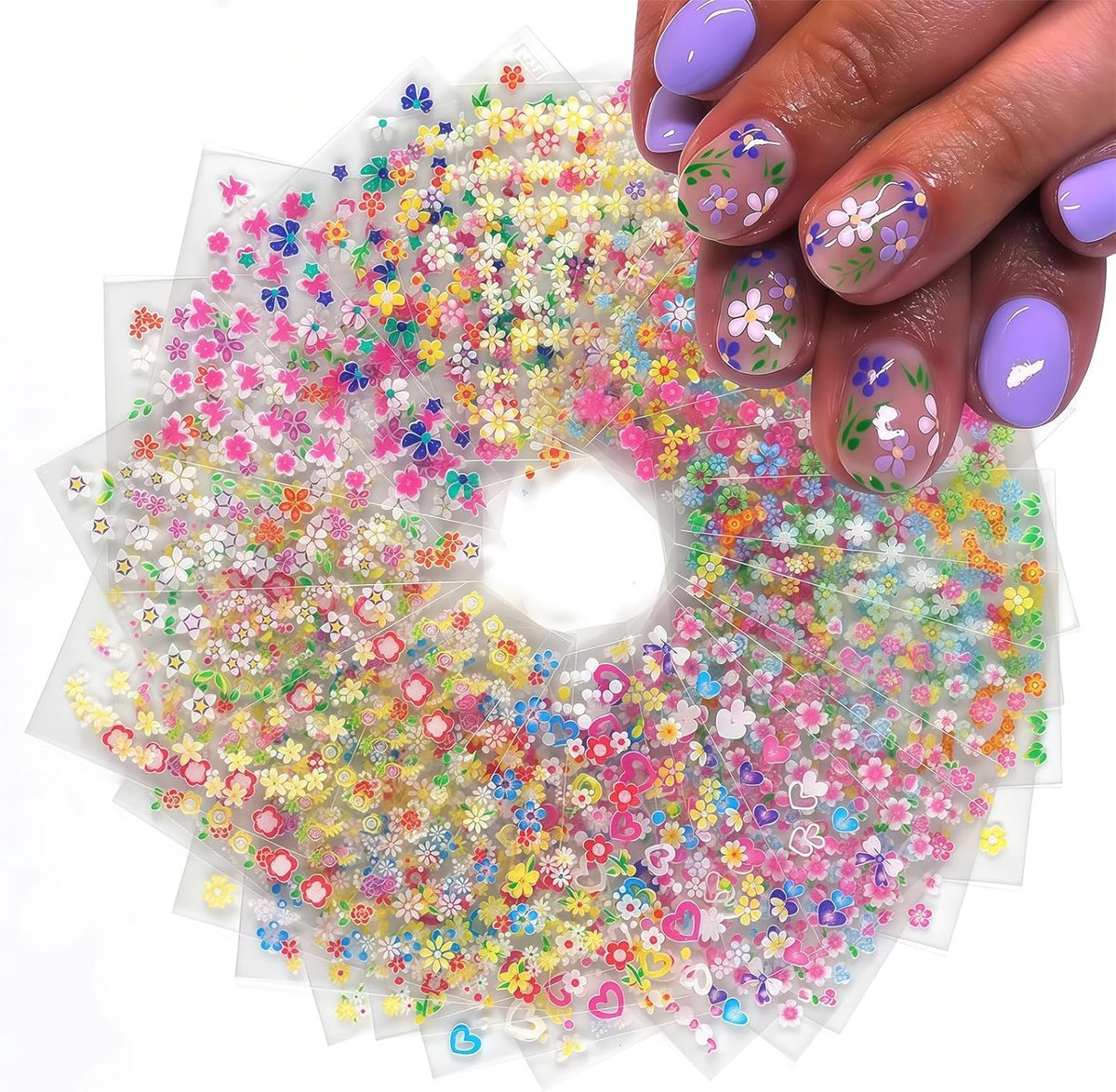 SnelShoppen - Zelfklevende Nagelstickers voor Nail Art - 3D Bloemen Hart Vlinder Nagelstickers - Perfect voor Vrouwen en Meisjes - Nageldesignaccessoi
