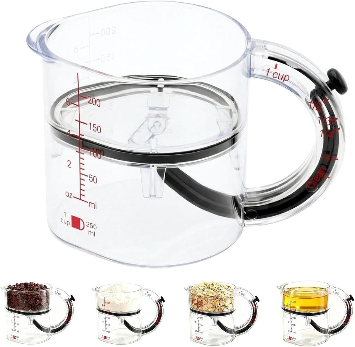 SnelShoppen - Maatbeker Klein voor Keuken en Bakken - Verstelbare Measuring Cups met Schraper voor Precieze Dosering van Vloeistoffen en Poeders - Com