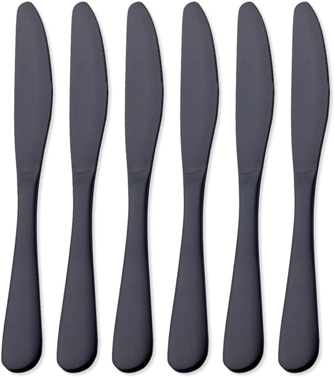 SnelShoppen - Mat Zwart Dinermes Set van 6 - Roestvrij Staal - 23,9 cm Eettafel Messen - Vaatwasmachinebestendig - Ergonomisch Ontwerp - Unieke Satijn