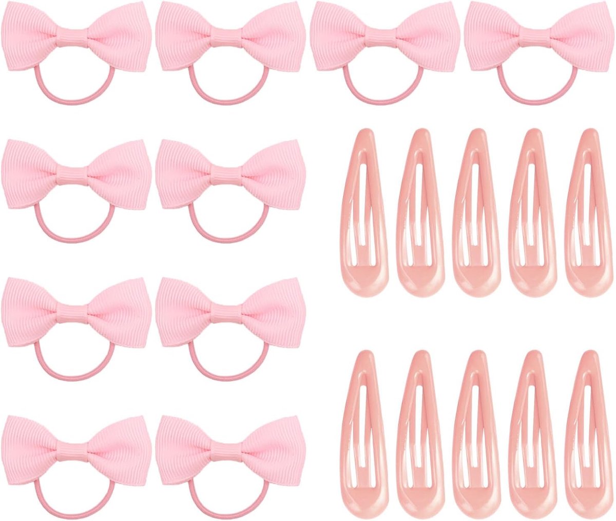 SnelShoppen - Set van 20 Roze Haaraccessoires voor Baby's, Elastische Haarbanden en Clips met Strikjes voor Meisjes, Perfect voor Feestjes en Dagelijk