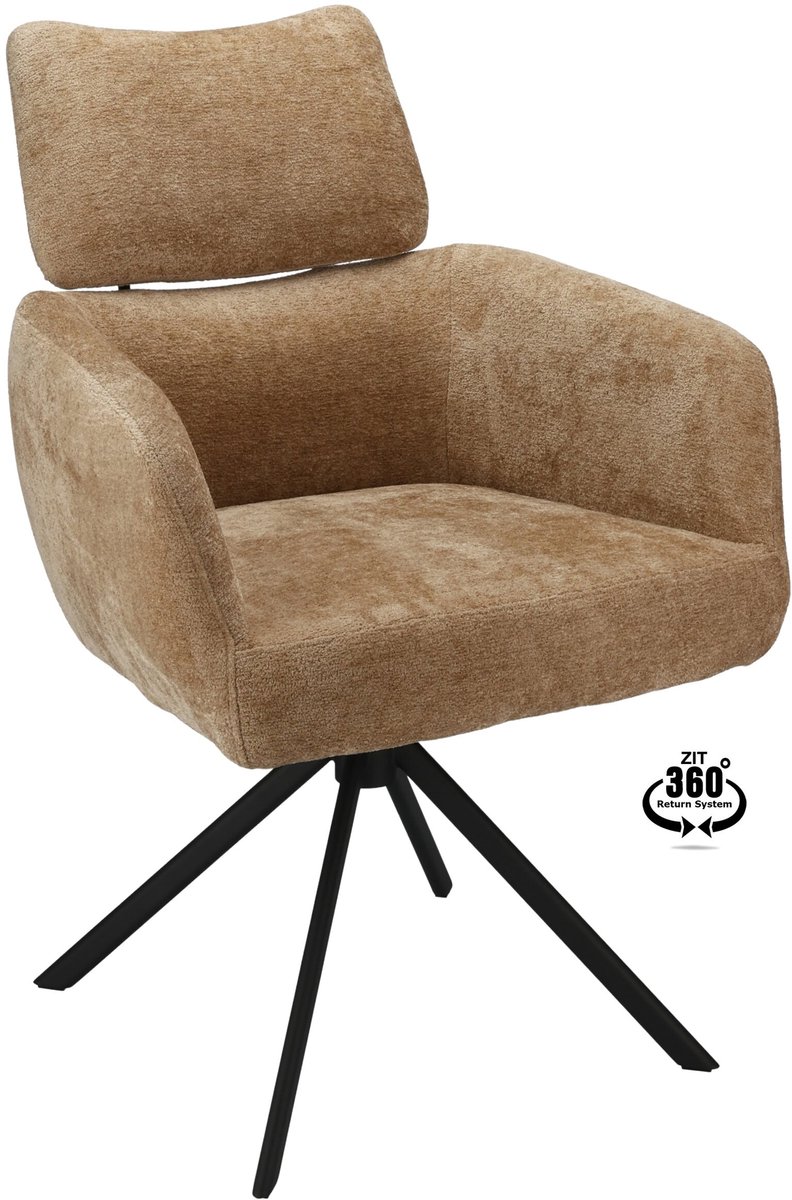 Icon Living - Armstoel Lina Stof Stella Camel Leg Black 360° Return-system