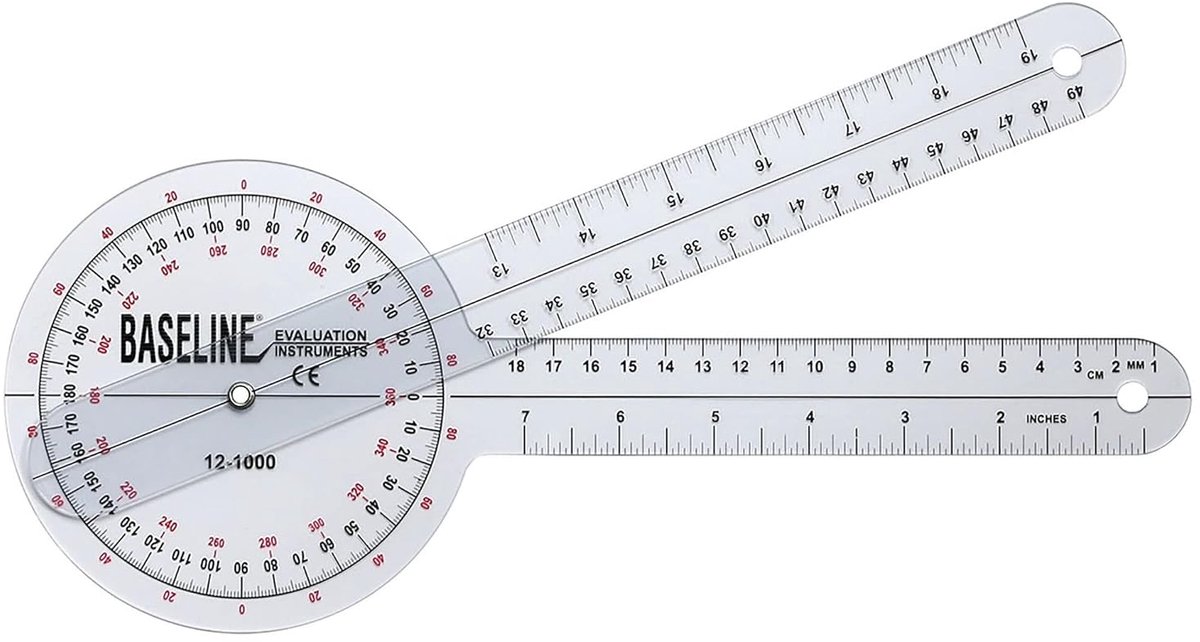 SnelShoppen - Goniometer 360° ISOM, kunststof, 31,75 cm, meetinstrument voor spiersterkte, bewegingsruimte en grijpkracht, ideaal voor fysiotherapie e