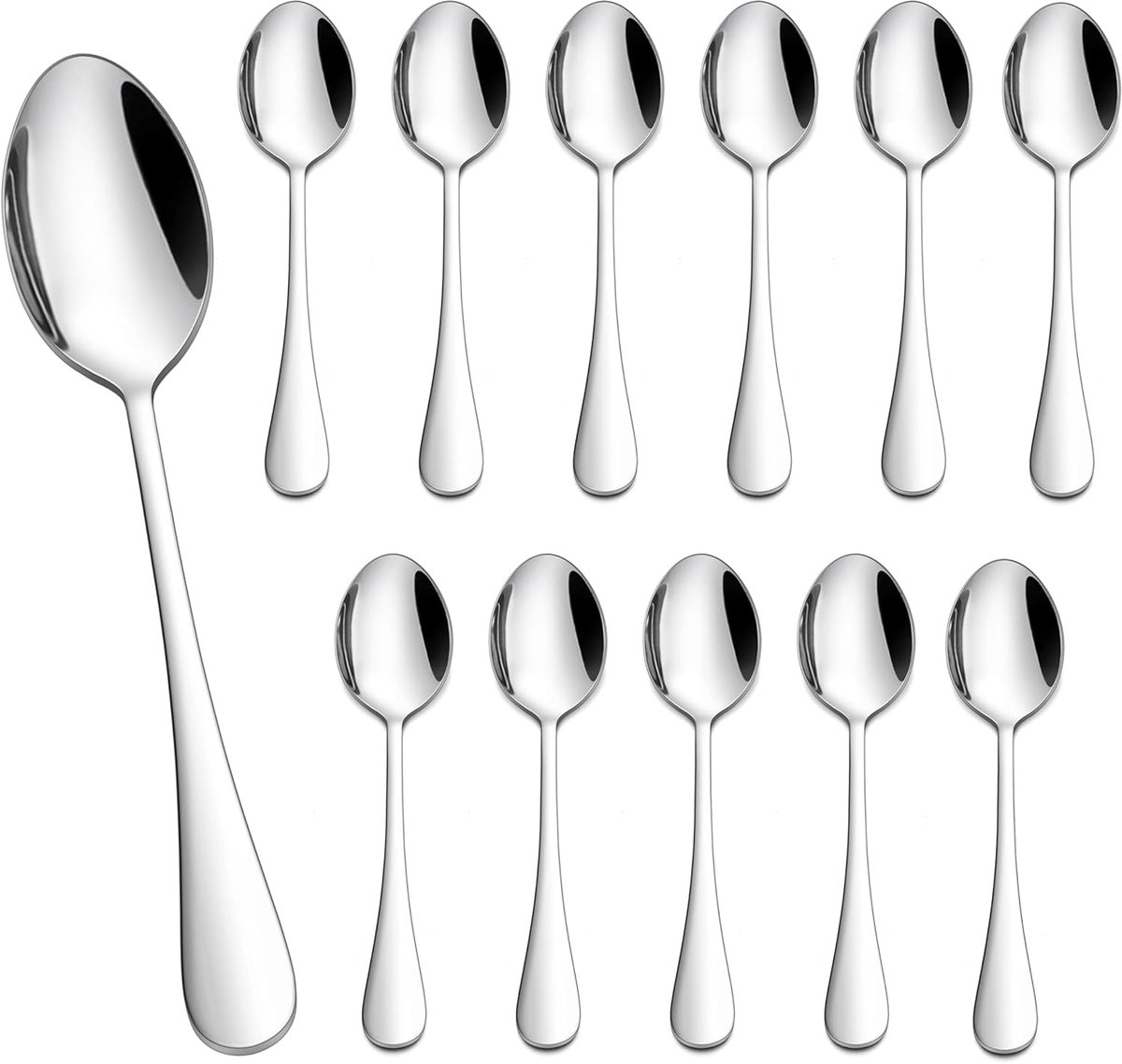 SnelShoppen - 12 Stuks RVS Theelepels & Dessertlepels - Hoogglans Gepolijst - 13.5 cm - Kleine Lepel Set voor Thuis, Restaurant, Hotel, Café - Rond Ha