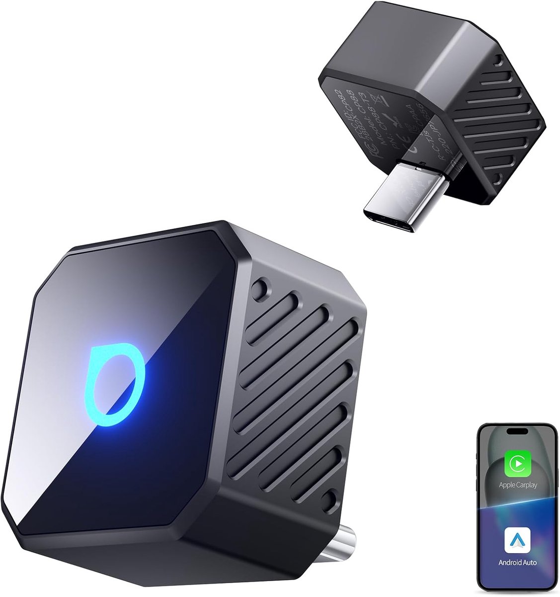 SnelShoppen - OTTOCAST Mini Pot 2026 Type-C 2-in-1 CarPlay & Android Auto Draadloze Adapter voor iOS 10+/Android 11+, Plug & Play, Snelle OTA Upgrade,