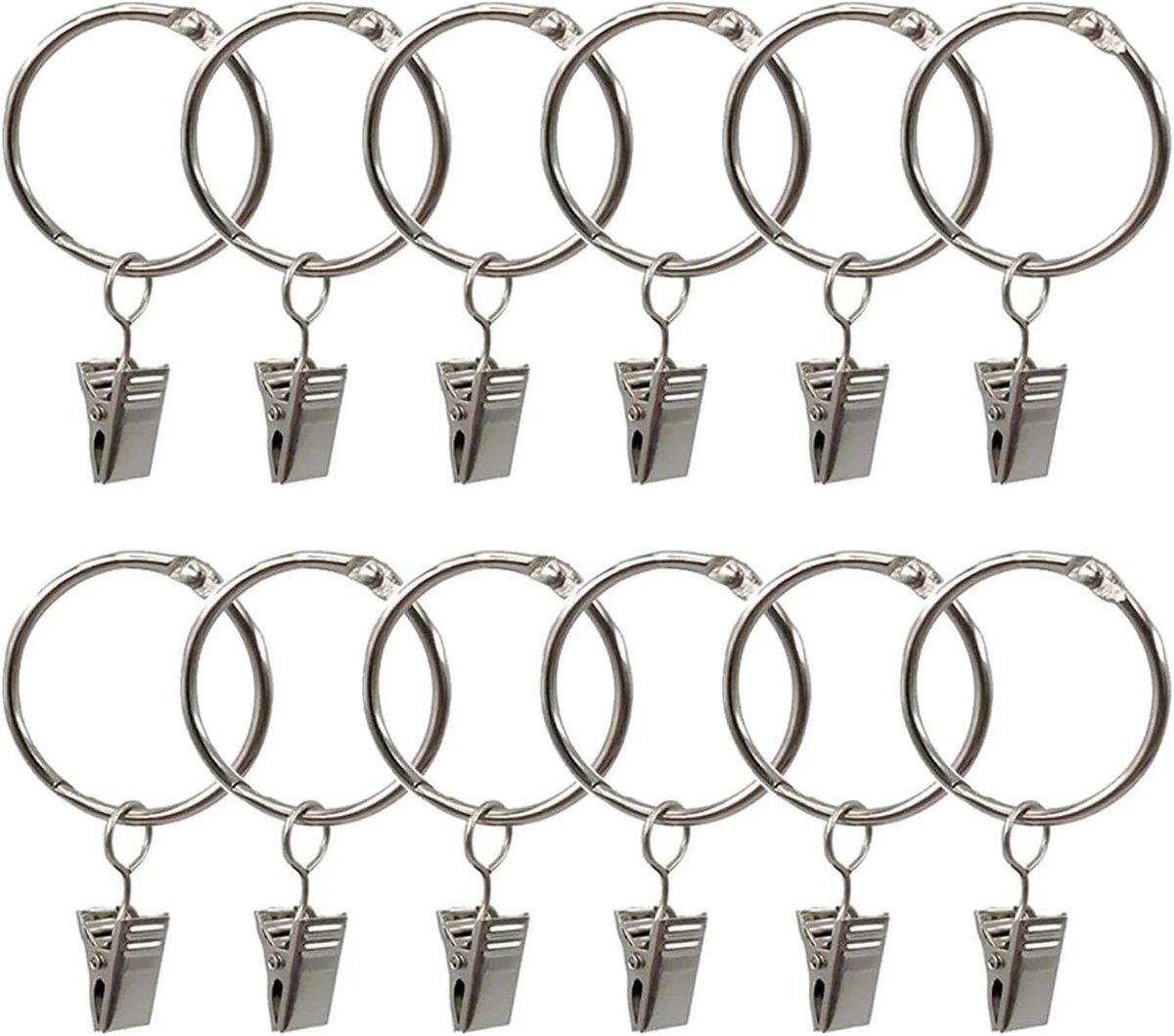 Set van 40 roestvrijstalen gordijnringen met clips - Voorhangringen - Diameter 40 mm - Ophangclip voor douchegordijn en gordijnen
