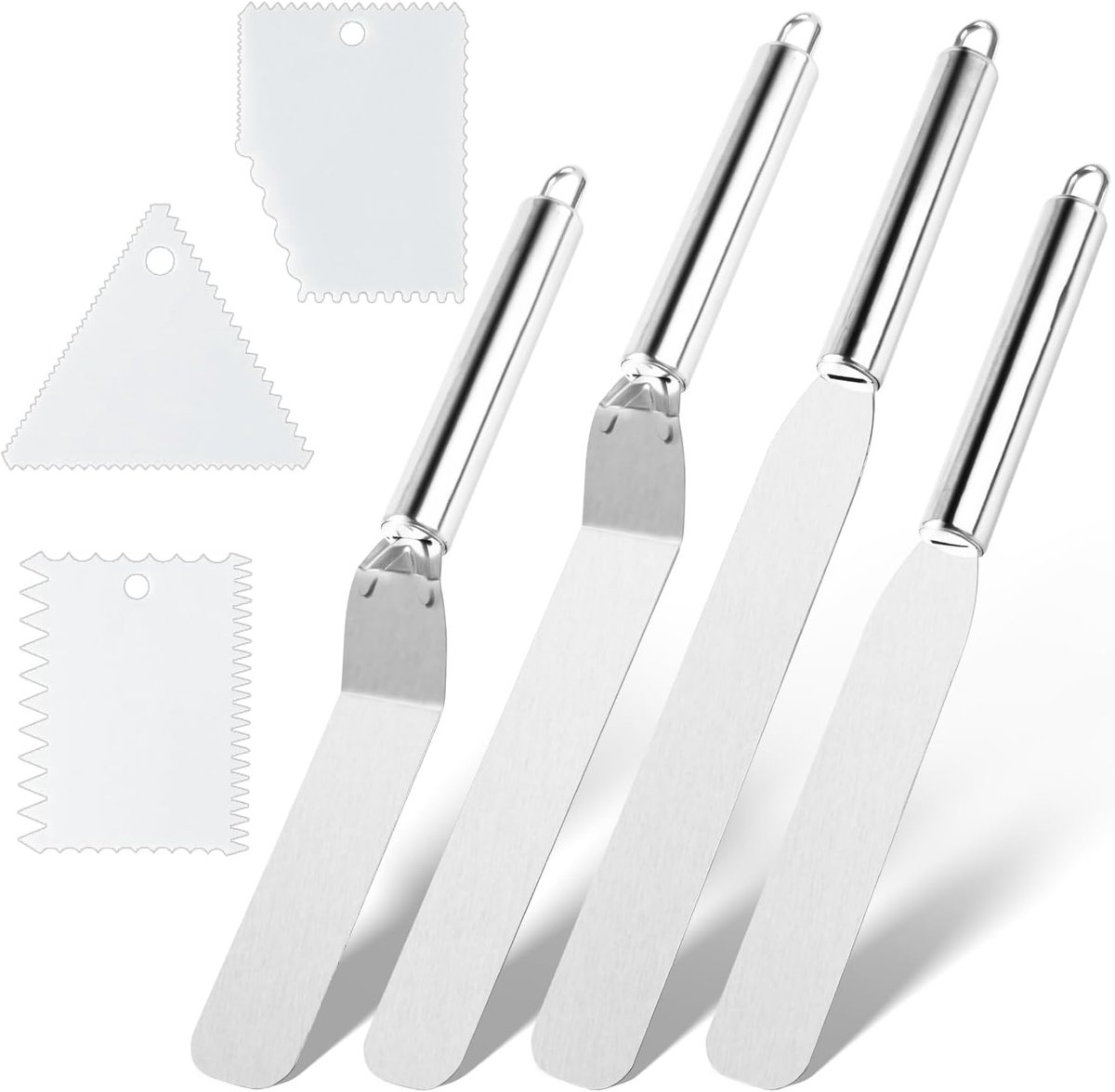 SnelShoppen - 7-delige RVS Taartschep Set - Cake Spatula's voor Decoreren van Taarten, Cupcakes en Gebak - Inclusief Rechte en Elbow Spatula's - Perfe