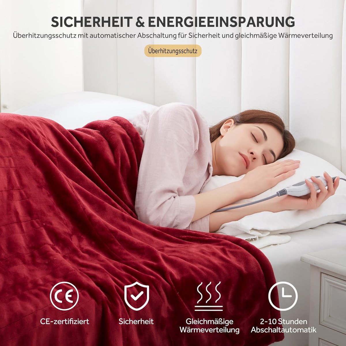 SnelShoppen - Elektrische Dekens - Flanellen Verwarmde Dekbed 130x180 cm - 6 Temperatuurinstellingen - Automatische Uitschakeling - Oververhittingsbev