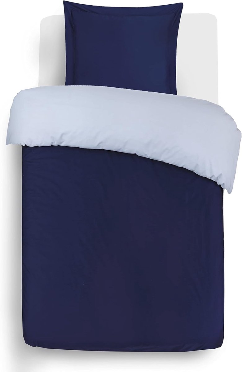 SnelShoppen - Dubbelzijdig dekbedovertrek set navy/grijs 140 x 200 cm met 1 kussensloop - 100% katoen, luxe en zacht, ideaal voor eenpersoonsbedden