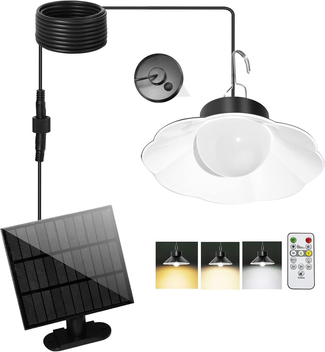 SnelShoppen - Solar Tuinverlichting - 5M Solar Hanglamp met Dusk Sensor - 3 Kleuren Temperatuur - 920LM - Afstandsbediening - IP65 Waterdichte Lamp vo