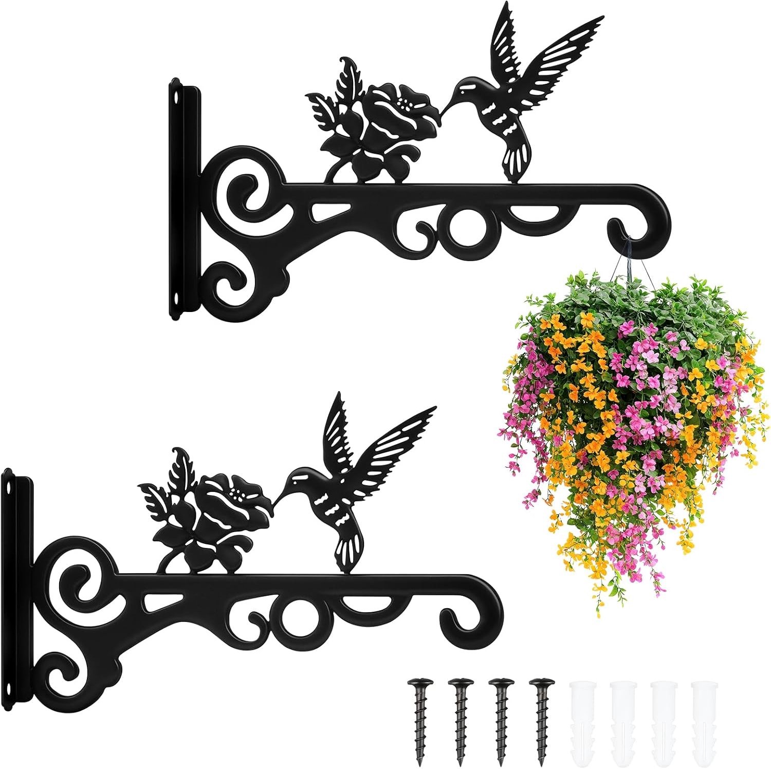 SnelShoppen - 2 Stuks Metalen Bloempot Steunen 25cm, Stevige IJzeren Wandhaken voor Bloempotten, Tuindecoratie, Sfeerverlichting, Vogelhuisjes en Wind