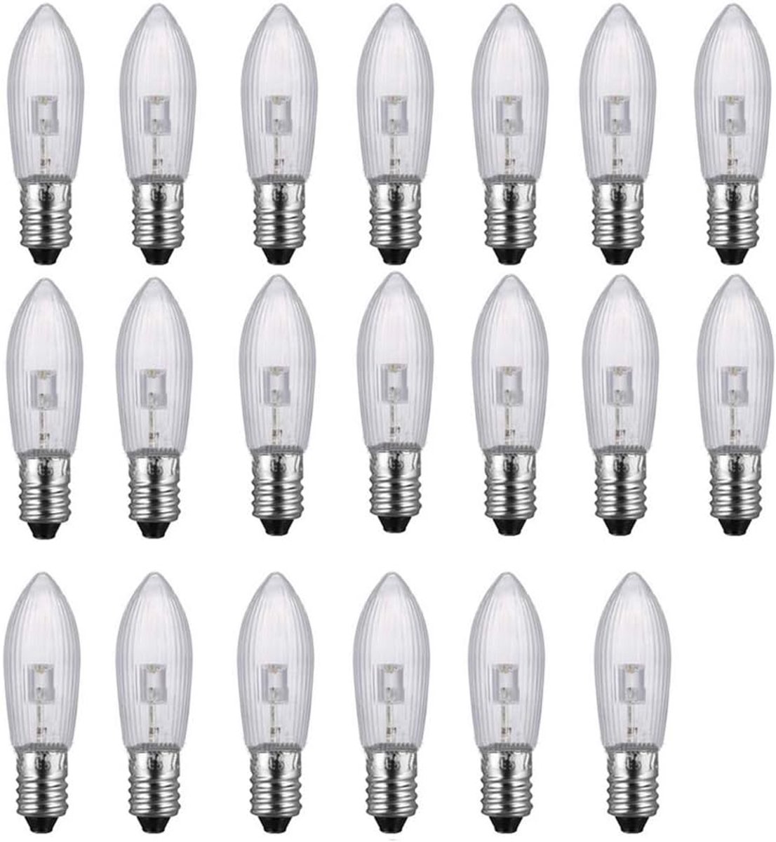 SnelShoppen - 20 Stuks E10 LED Vervanglampen - Top Candle Fairy Lights - 9V-55V AC - 0.2W - 3300K-3500K - Ideaal voor Feest, Tuin, Camping en Sfeer