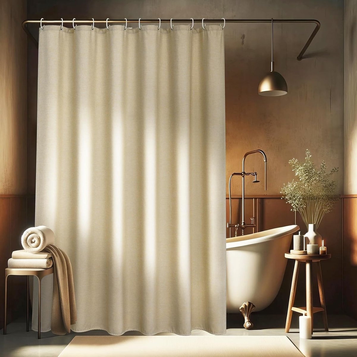 SnelShoppen - Luxe Beige Waterdichte Douchegordijn 180x160cm met Milieu Bestendige Polyester, Heavy Duty Badkamer Gordijn met 12 Ringen voor Hotelstij