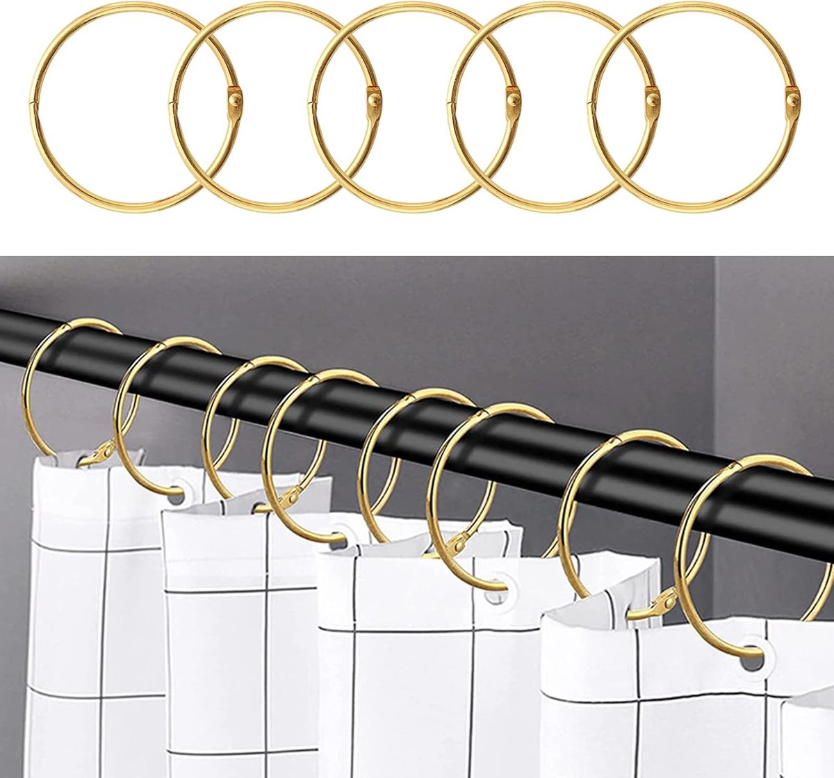 SnelShoppen - 24 Stuks RVS Douchegordijnringen met 50mm Binnen Diameter - Gemakkelijk te Installeren - Geschikt voor Douchegordijnen en Raamgordijnen
