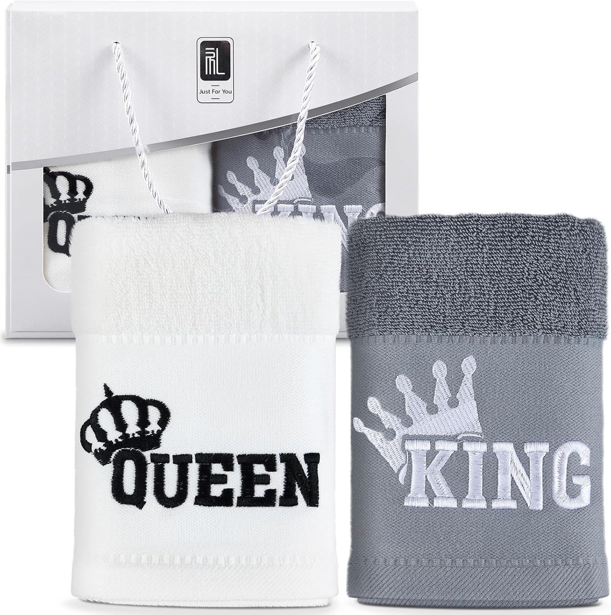 SnelShoppen - Panelee Handdoekset voor Koppels 35 x 70 cm - Partner Cadeau voor Kerst - Witte & Grijze Badhanddoeken - Trouwcadeau voor Bruidspaar - P