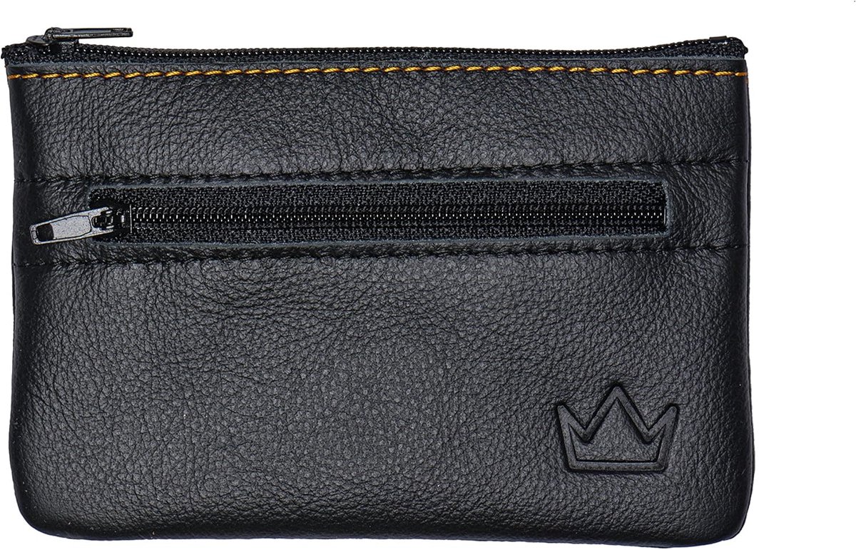 SnelShoppen - XXL Sleuteltas Zwart 2 Vakken Echte Leren Sleuteltas voor Mannen en Vrouwen, Handgemaakt Nappa Leer, 12.5 x 8.5 x 1.5 cm, Ideaal voor Sl