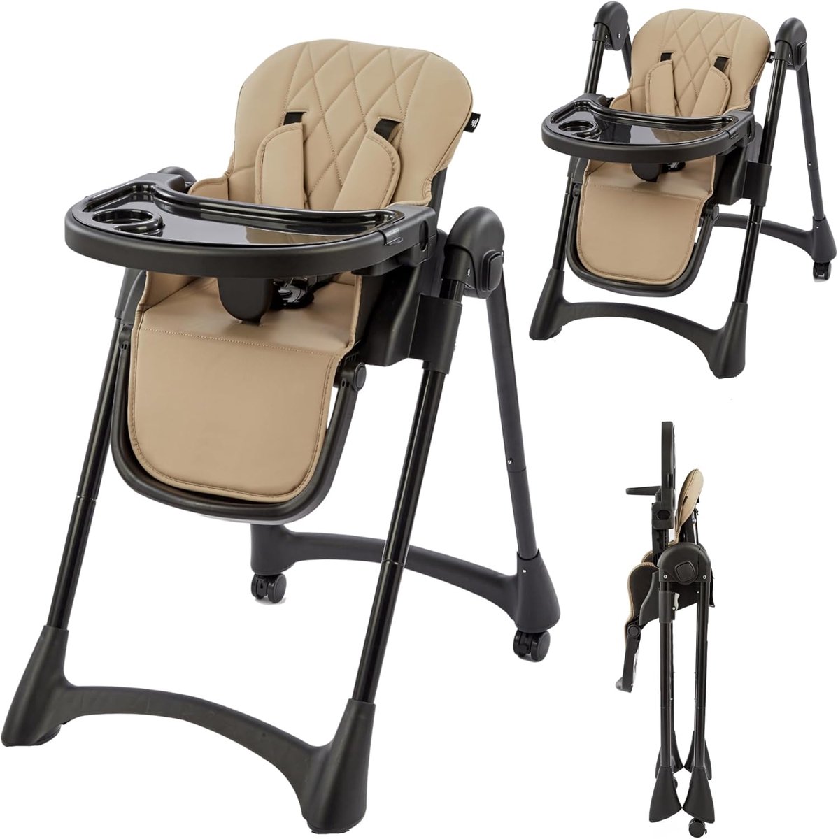 SnelShoppen - Hoge Stoel voor Kinderen 6 Maanden t/m 6 Jaar, Verstelbaar, Kunststof Frame, Polyester Bekleding, Clay, 52x40x25cm, Max. 25kg, Veilighei