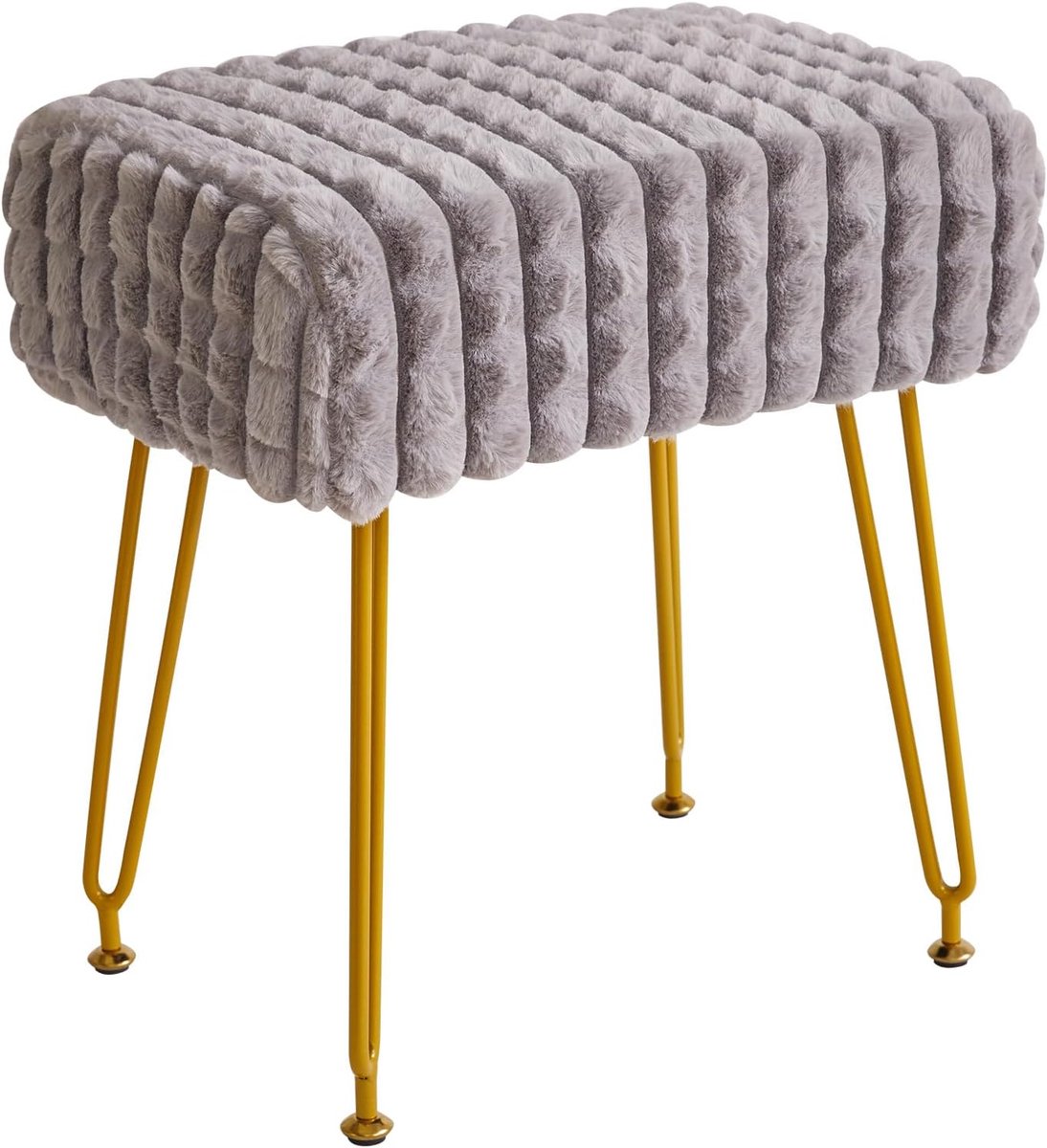 SnelShoppen - Luxe Vierkante Poef - Velvet Hocker met Gouden Stalen Poten - Comfortabele Make-up Stoel voor Slaapkamer en Make-up Tafel - Grijs