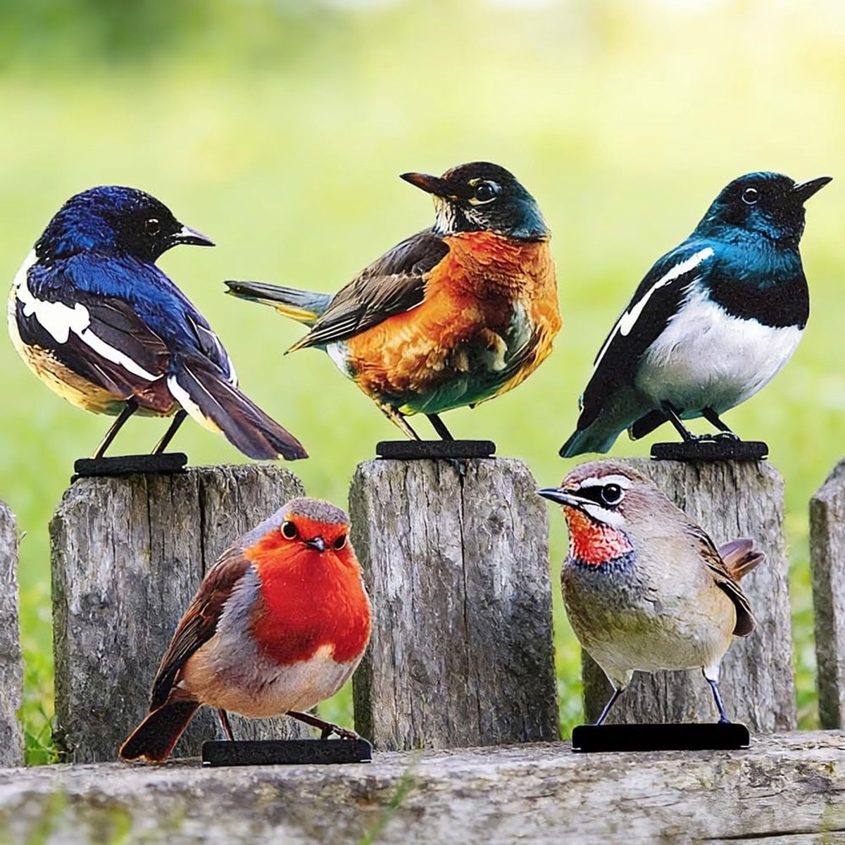 Thijox - 5 Stuks Tuindecoratie Beschilderde Vogel - Kleurrijke 2D Tuinkunst Voor Buiten - Weerbestendig Metalen Vogel Tuinsteker Decoratie - Houten Vo