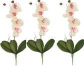 3 Stuks Kunstbloemen orchidee takken wit met roze 44 cm - kunstplanten takken met bloemen