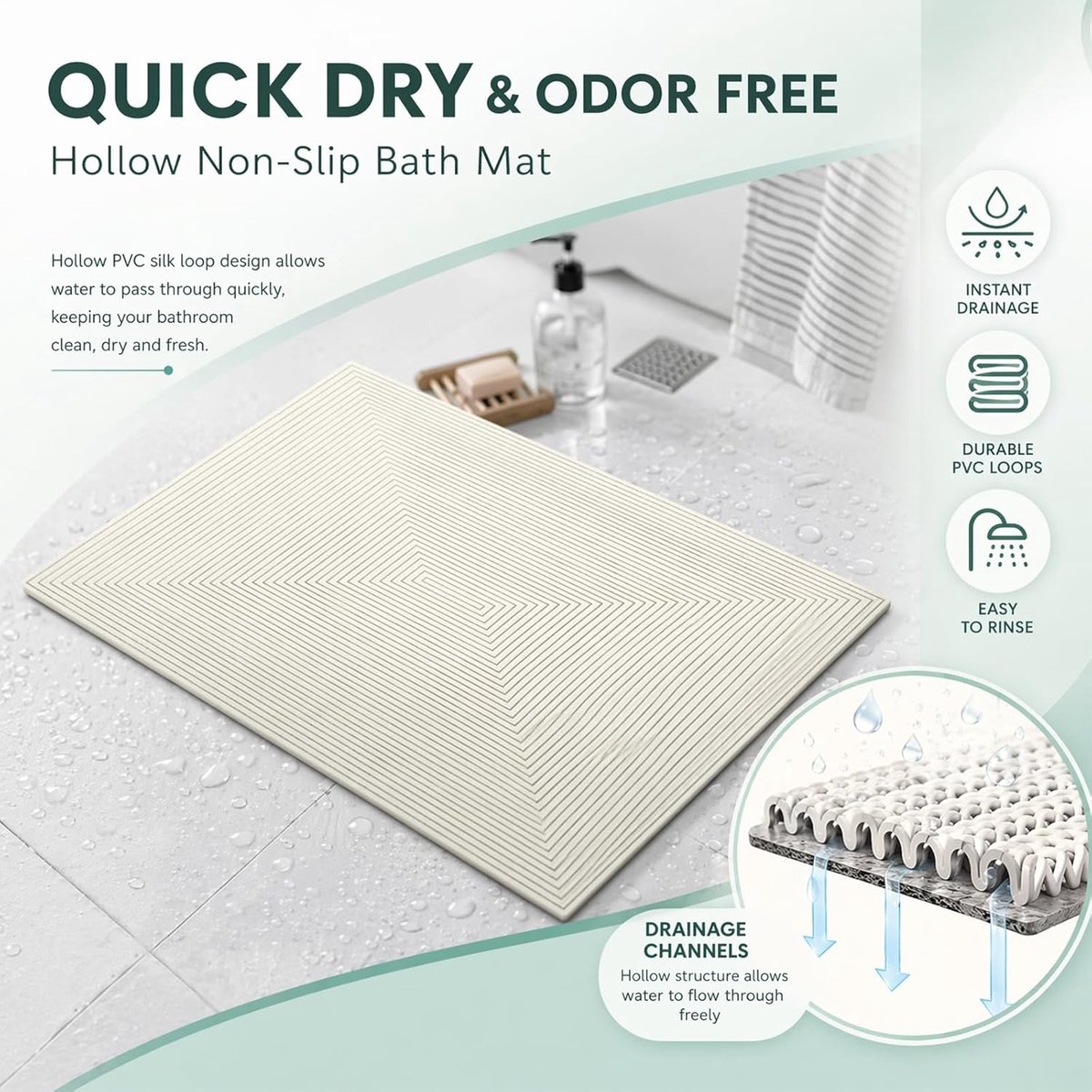 Thijox - Antislip Douchemat 60x120 cm, Zachte PVC-Luffa Douchemat met Afvoergaten en Zuignappen, Sneldrogend en Veilig voor Bad en Douche