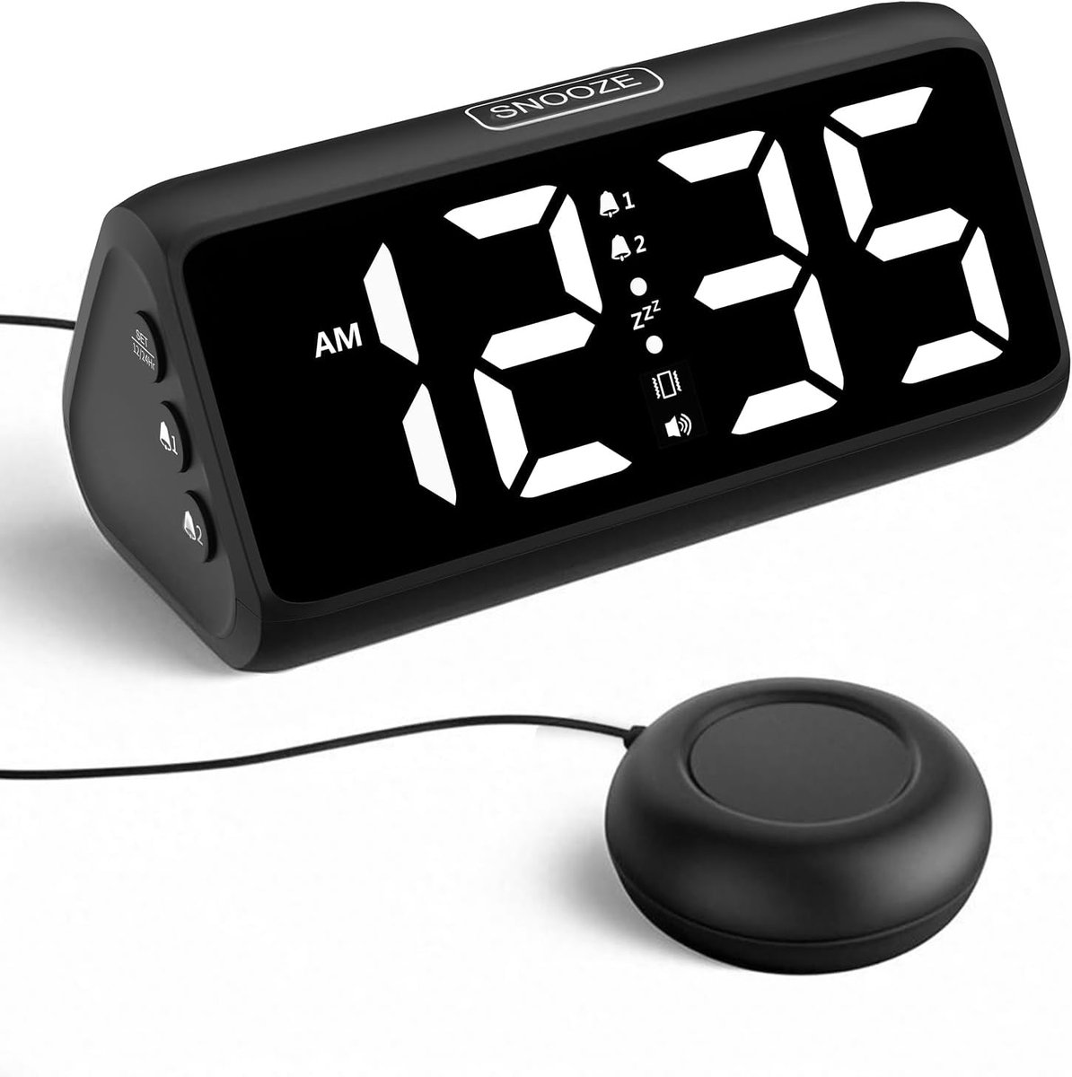 SnelShoppen - Luide wekker voor diepe slapers met trilling, dubbel alarm, LED-display, 5 helderheidsniveaus, 4 volumes, snoozefunctie, trilwekker voor