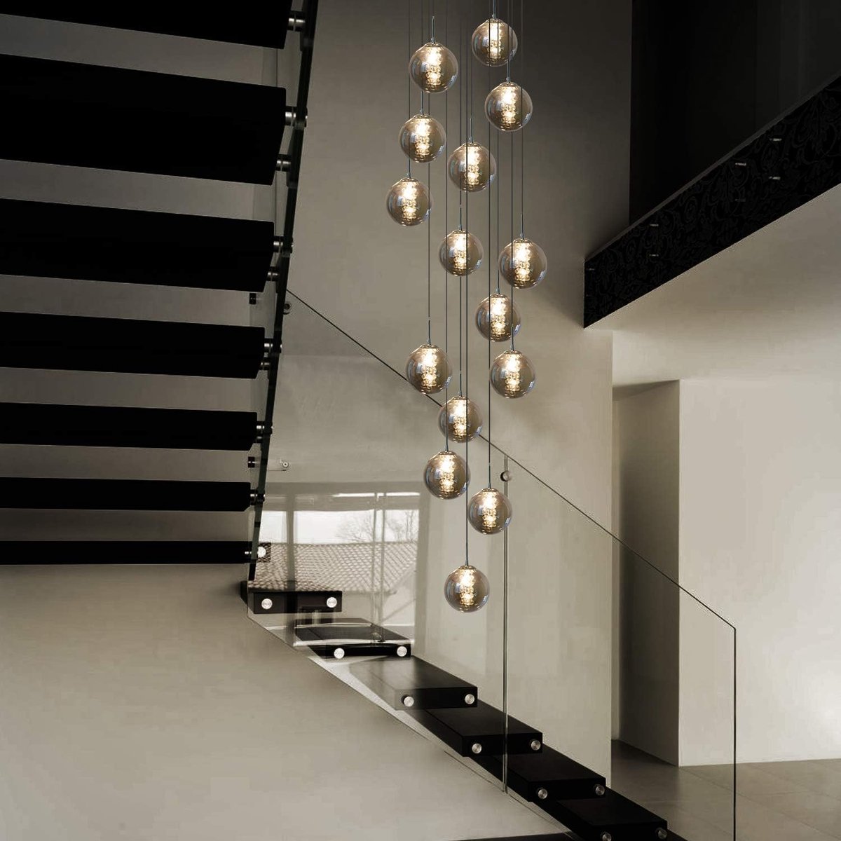 SnelShoppen - Hoogte verstelbare CBJKTX Hanglamp voor Eetkamer, Moderne Kroonluchter van Glas met 15 Vlammen, Smoke Grijs, Perfect voor Woonkamer, Hal