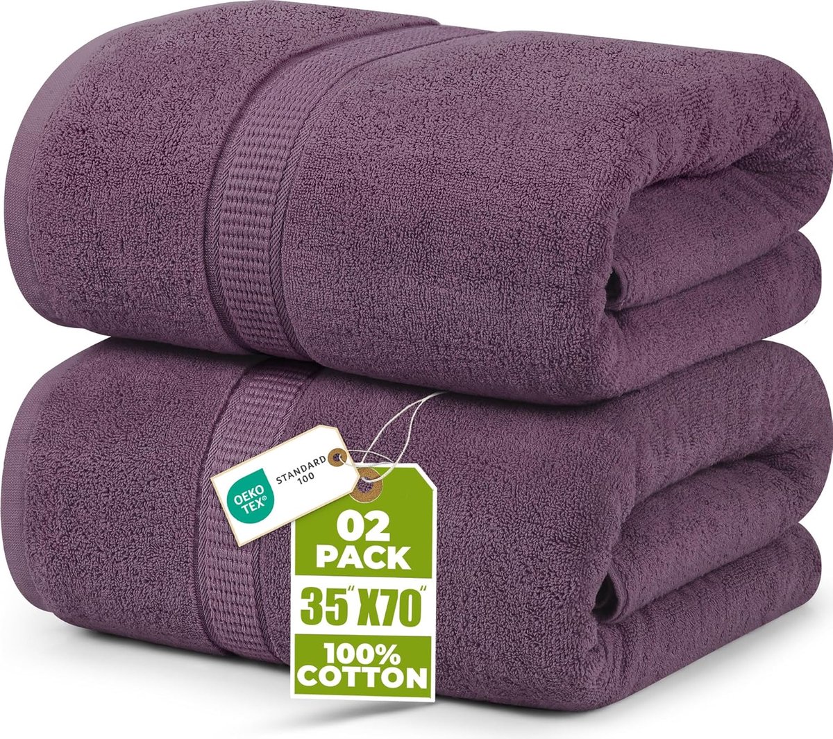 SnelShoppen - Premium Jumbo Badhanddoeken 2-Pack 90x180cm - 100% Katoen, Super Zacht, Hoog Absorberend, Sneldrogend, Luxe Kleur Plum - Ideaal voor Thu